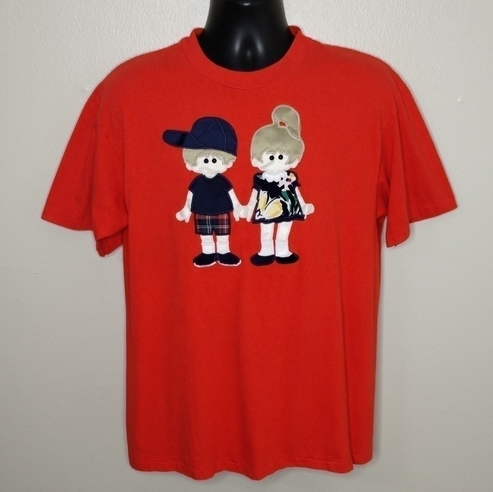 Vtg 80s 90s Adult Large T-shirt Tee Single Stitch USA Red Cottagecore Grandma